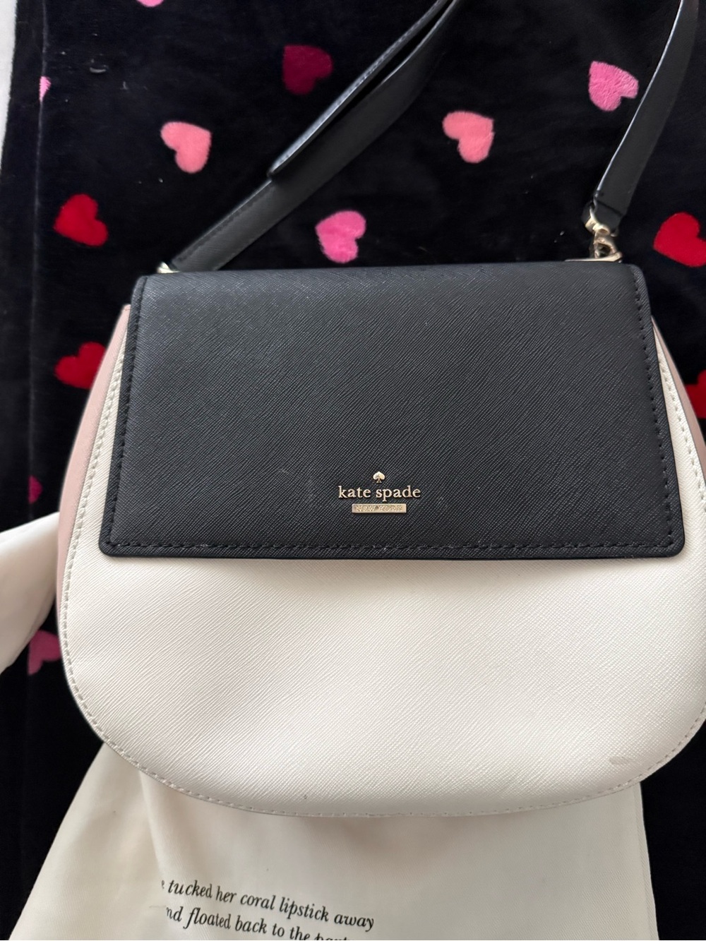 kate spade Black, White & Blush Crossbody Saddle Bag